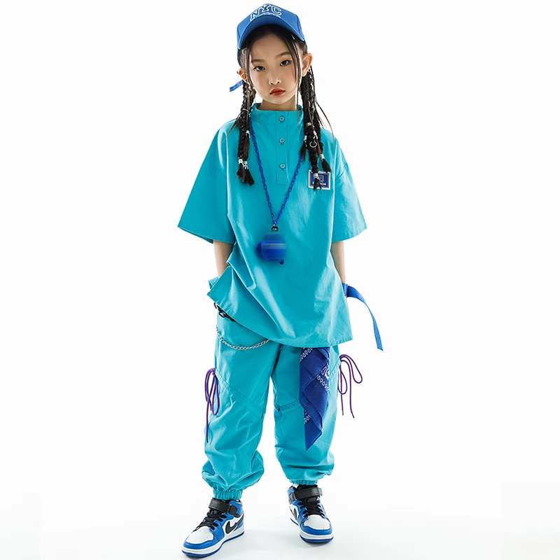 2023 Copii Haine Hip Hop Fete Vrac T Shirt Pantaloni Costum Albastru Băieți Street Dance Costum Kpop Concert Purta BL10590