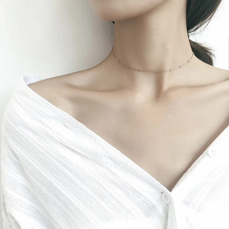 2023 Noua Moda Simplu Pentru Femei Slim Decalaj Margele De Aur, Argint Clavicula Lanț Scurt Colier Bijuterii Cadou Pentru Petrecere