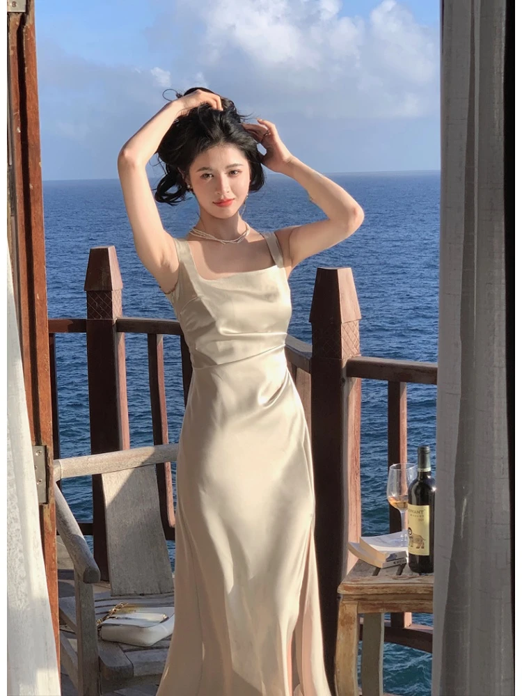2023 Vara Pata Chiar Rochie De Petrecere Femei Ocazional Fără Mâneci Plajă O Singură Bucată Rochie De Moda Coreeană Rochie Eleganta Midi Office Lady