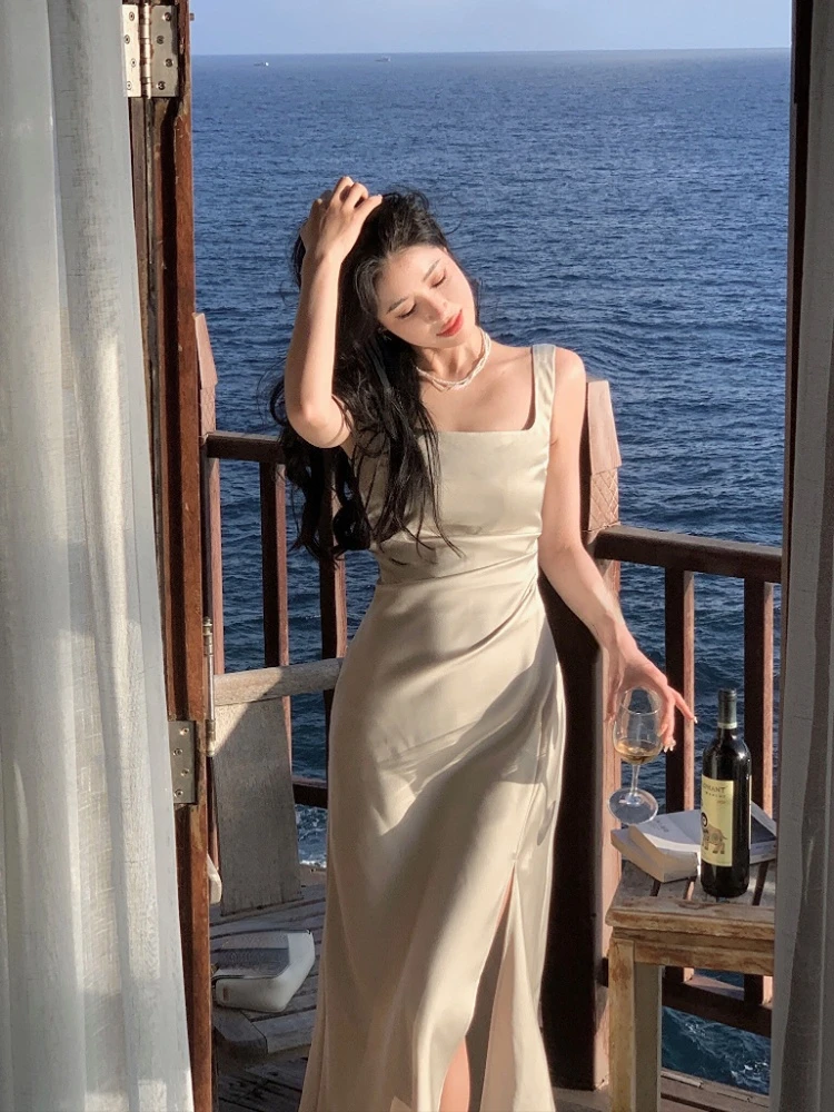 2023 Vara Pata Chiar Rochie De Petrecere Femei Ocazional Fără Mâneci Plajă O Singură Bucată Rochie De Moda Coreeană Rochie Eleganta Midi Office Lady