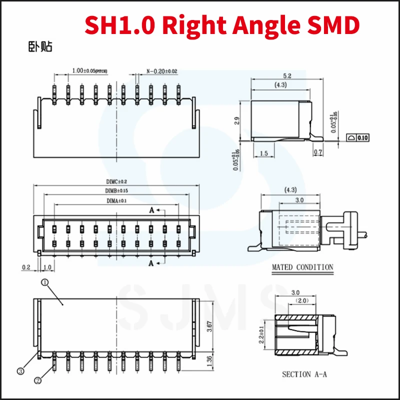 20buc SH1.0 SMD, SMT 1.0 MM Pas de sex Masculin pin header Verticale/conector Unghi Drept 2P/3P/4P/5P/6P/7P/8P/10P Pentru PCB Bord SH Soclu