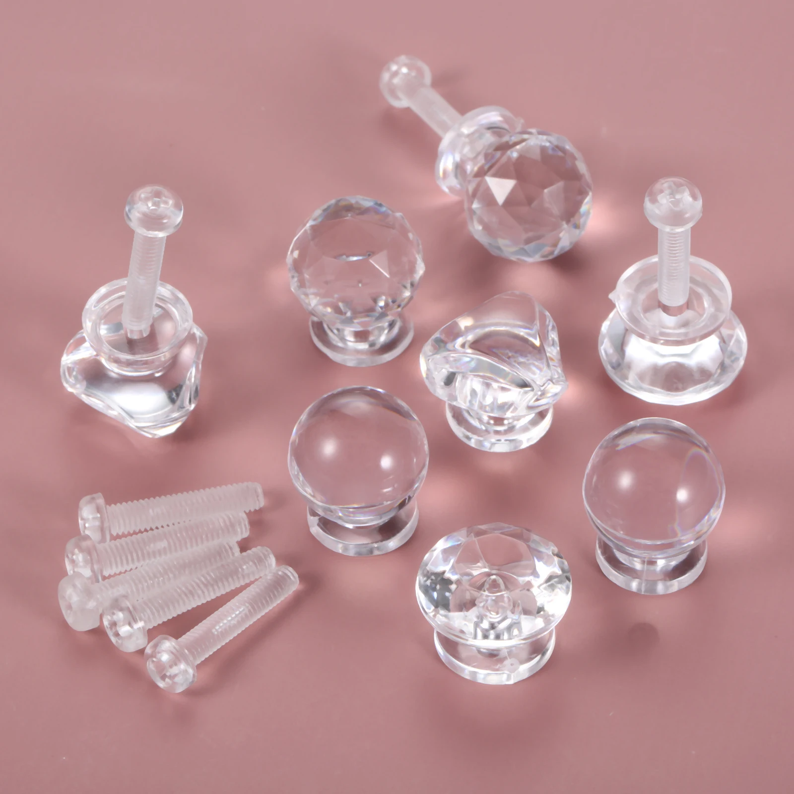 20sets Clar Acrilic Mâner + Transparent Șurub de Cristal tragere de Plastic Triunghiular/Diamant/Sferice Decor Piept Dulap Cutie