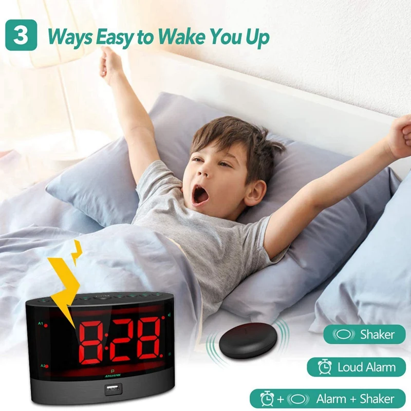 2X Extra Tare Ceas cu Alarmă Cu Wireless Pat Agitator Vibrator Dual Ceas cu Alarmă Pentru Traverse Grele