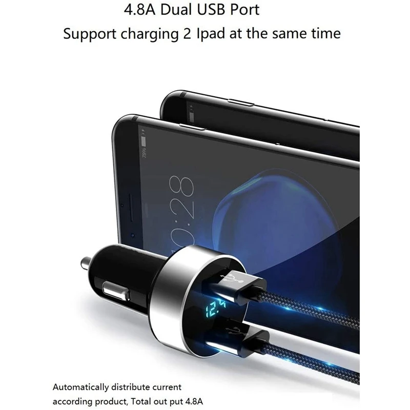 3X Dual USB Încărcător de Mașină, De 4,8 O Ieșire Adaptor Auto,-Bricheta-Tensiune Metru Pentru Iphone,Ipad,Samsung,LG, Etc,Argint