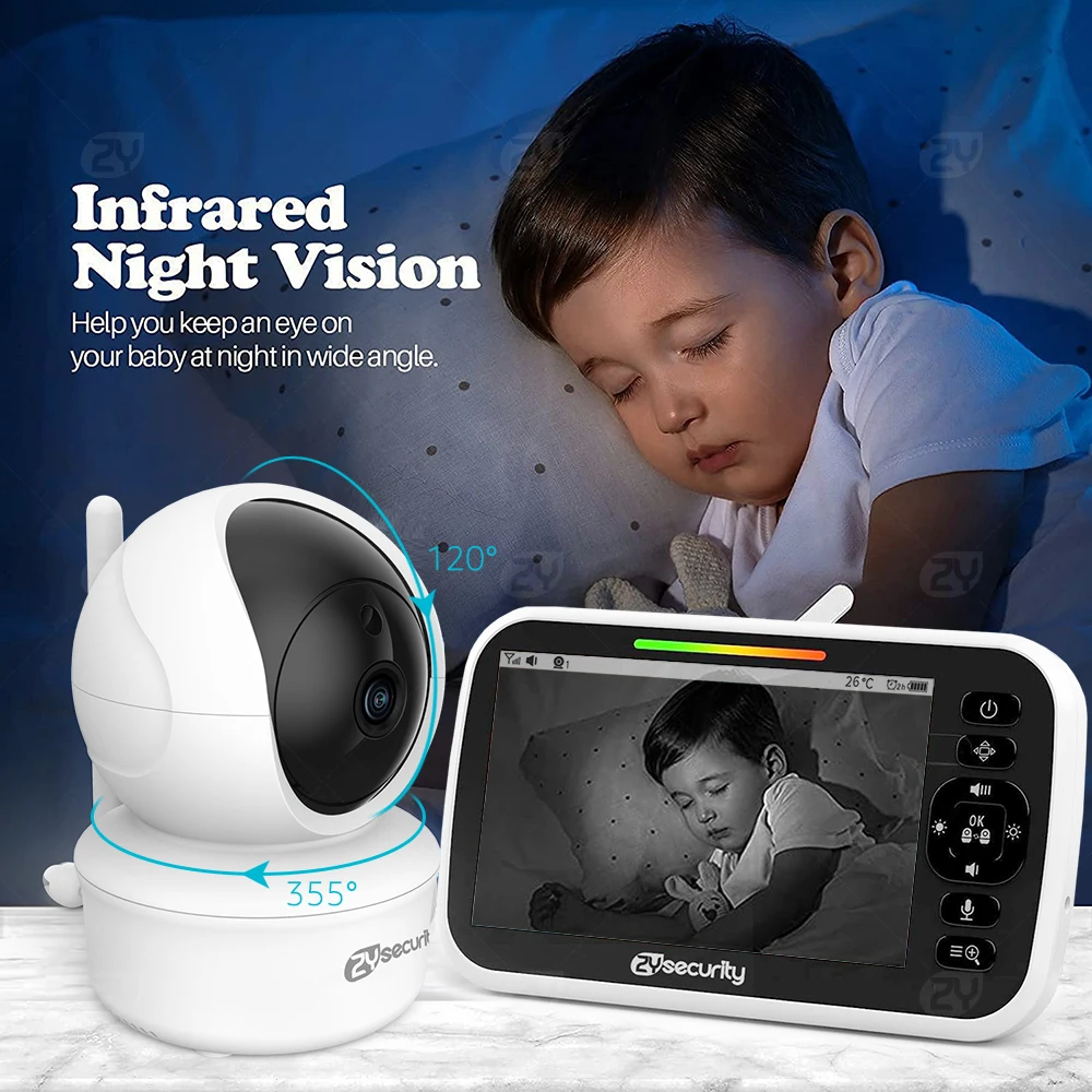 4.3 inch video baby monitor cu 2 Camere Pan-Tilt-Zoom,Acumulator de 3000mAh,Două-mod de a Vorbi,Viziune de Noapte,Temperatura,Hrana Memento