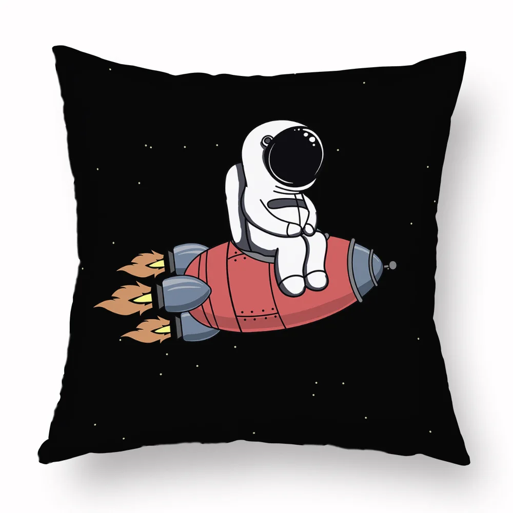 40/45/50/60cm Negru Poliester Pernă de Desene animate de Imprimare Astronaut Luna de Rachete față de Pernă Canapea Acasă Camera Copiilor Decor