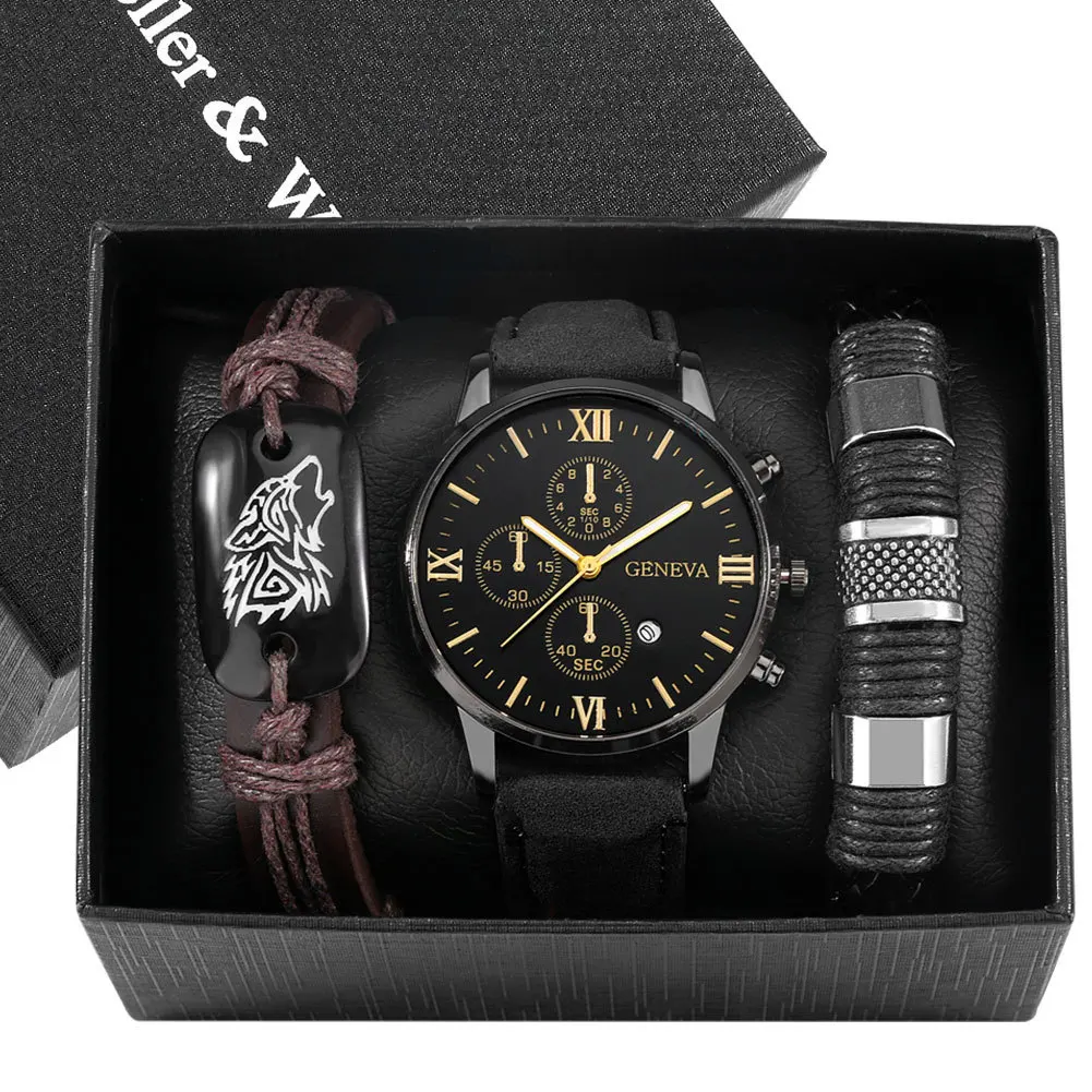 4buc Set Fashion Mens Ceasuri Sport Om de Afaceri Cuarț Ceas de mână de Lux Brățară din Piele Barbati Casual Ceas de Ceas Cadou pentru Barbati
