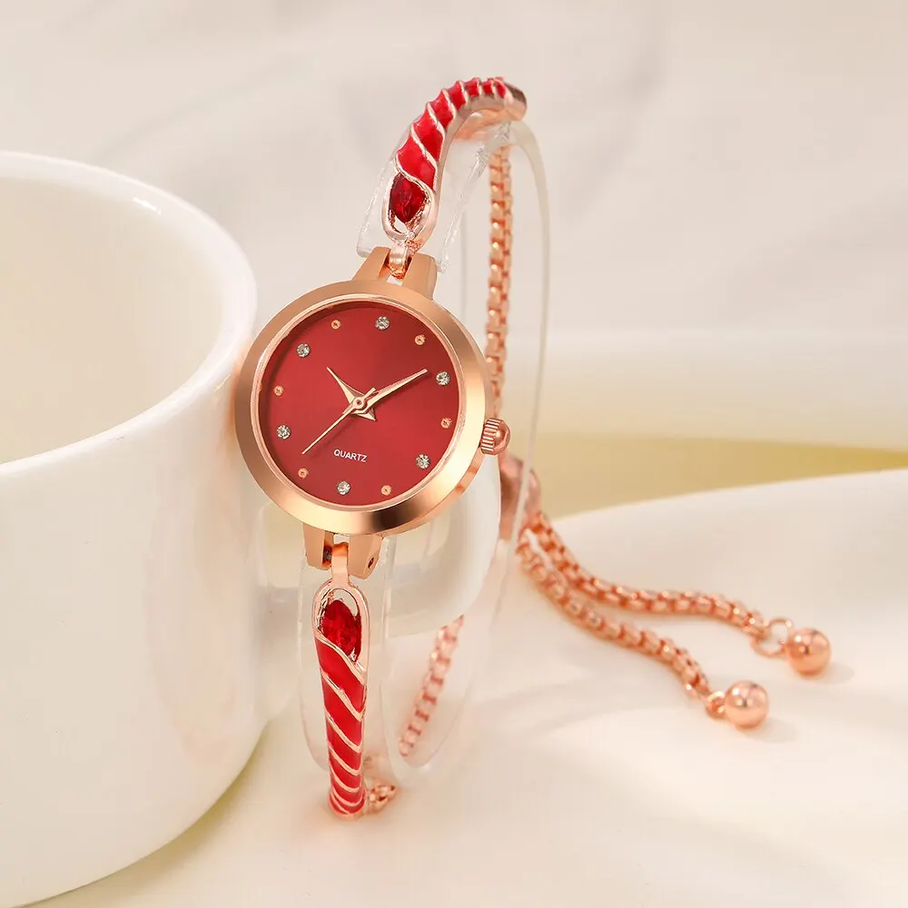 5PCS Set de Lux Roșu Ceas pentru Femei Inel Colier Cercei Stras Ceas de Moda Casual, Doamnelor Ceasuri Brățară Montre Femme