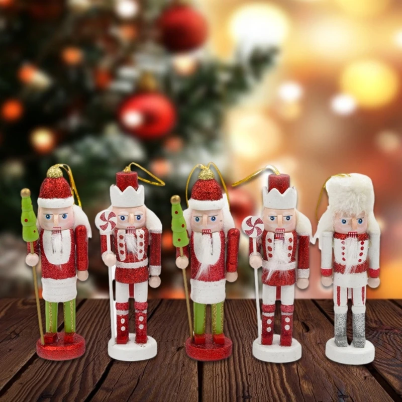 5pcs/set Lemn Nutcrackers de Păpuși Sclipici Soldat Pandantiv Meserii Decorațiuni pentru Pomul de Crăciun Decoratiuni Acasă