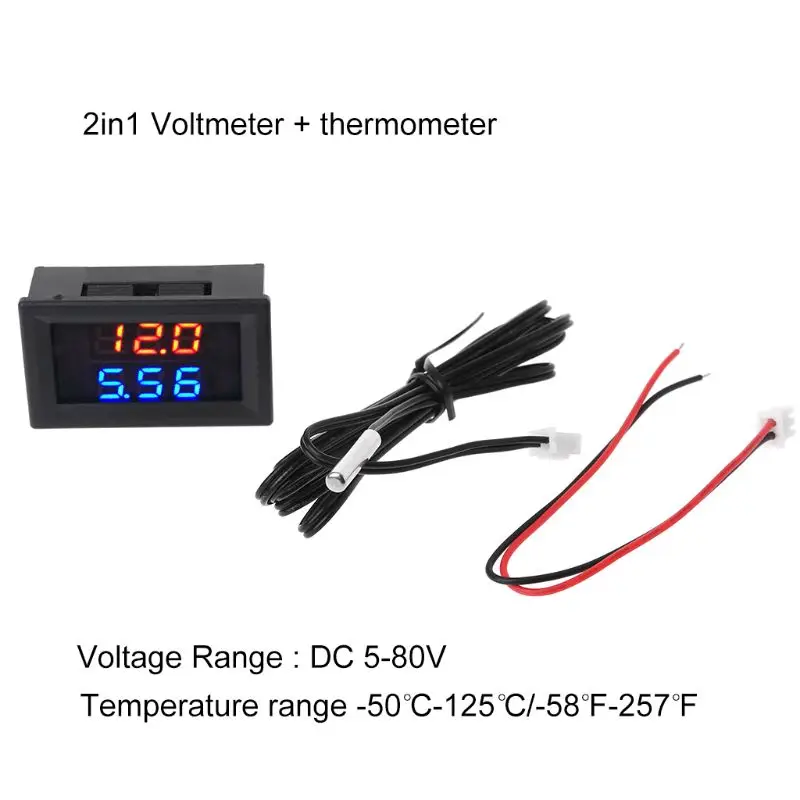 67JE 2in1 Car & Temperatura Metru Dual Dispaly Voltmetru + Termometru pentru 5v