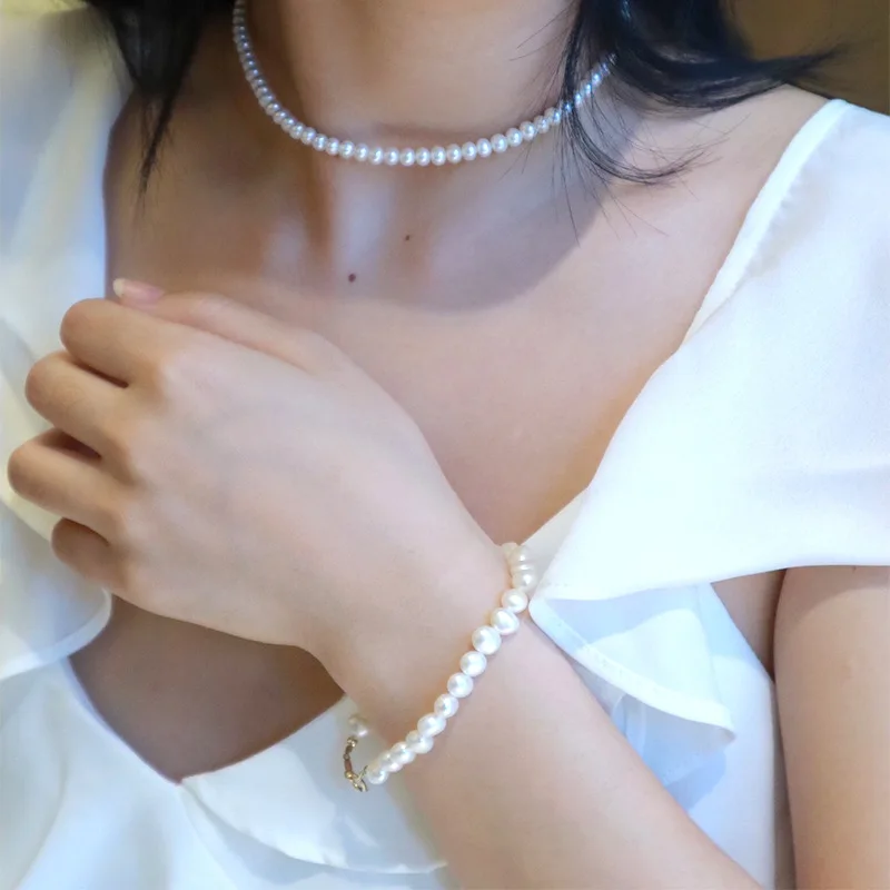 Adevărat Naturale Baroc Pearl Brățară Femei Bratara Argint 925 6mm în Formă de Perle de sex Feminin Bijuterii de Lux Fata de Partid Cadou Banchet
