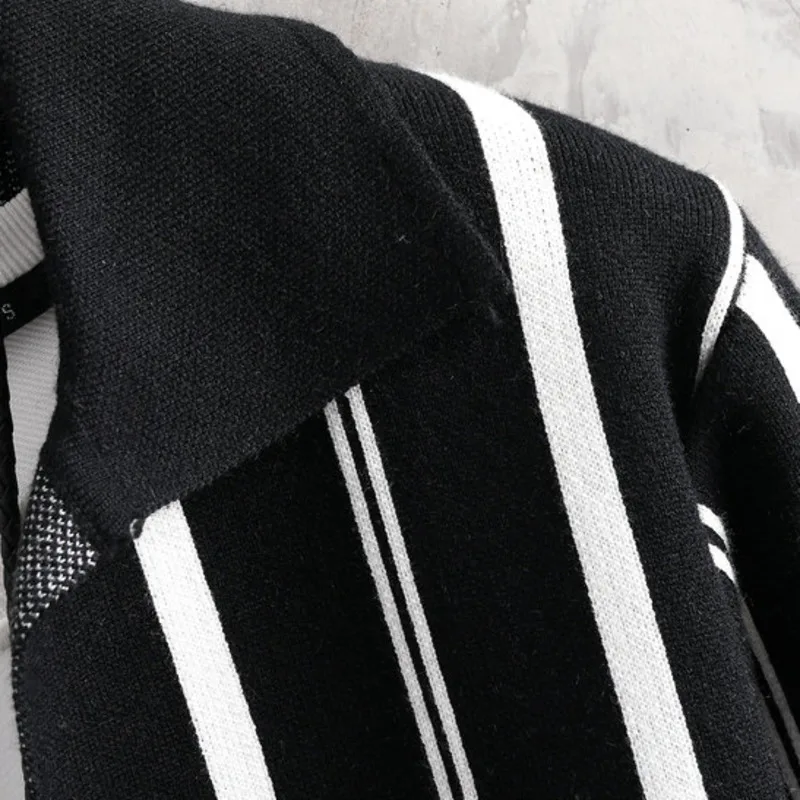 Anglia Stil Rever Barbati Cardigan Brand De Moda Toamna Iarna Designer Cardigan Plus Dimensiune Îmbinat Cu Dungi Cardigan Tricot Jacket