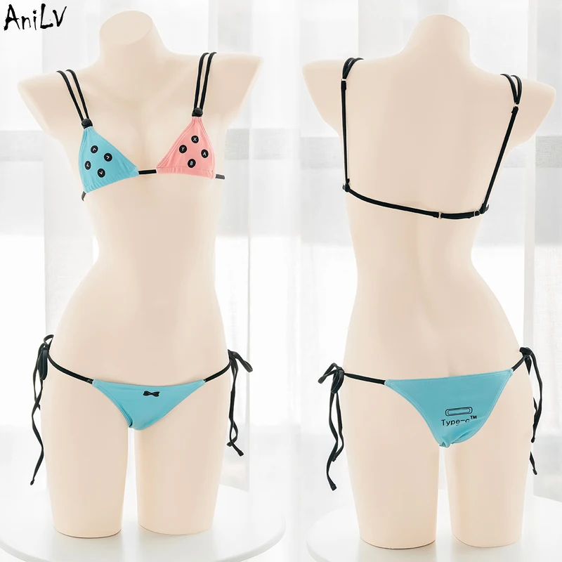 AniLV Anime Joc Bikini De Costume De Baie Serie Unifrom Cosplay Petrecere La Piscina Plaja Femei Consola Print Vaca Costume De Baie Costume Costume