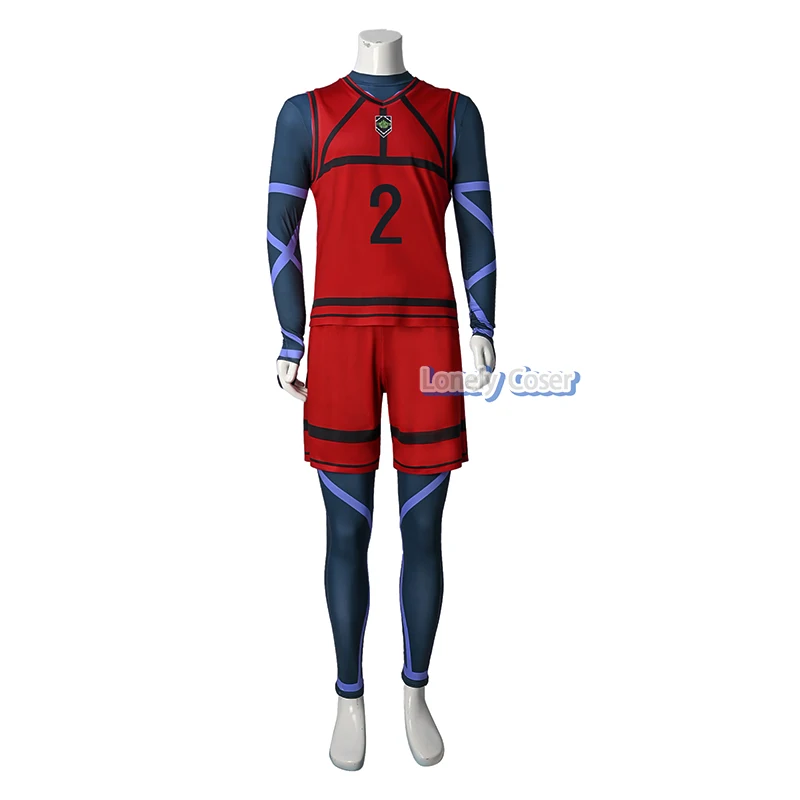 Anime Albastru De Blocare Jyubei Aryu Uniformă Roșie Cosplay Costum Peruca #2 Salopeta, Vesta, Pantaloni Scurți Echipa De Fotbal Sport Club Jersey Bărbați