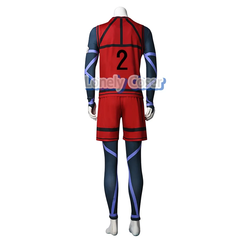 Anime Albastru De Blocare Jyubei Aryu Uniformă Roșie Cosplay Costum Peruca #2 Salopeta, Vesta, Pantaloni Scurți Echipa De Fotbal Sport Club Jersey Bărbați