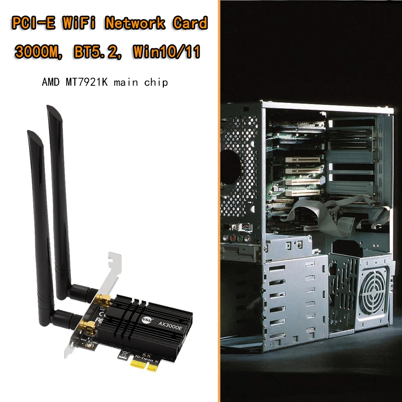 AX3000E Tri Band 3000Mbps WiFi6 PCIe Adaptor Wifi Bluetooth5.2 Wireless 2.4 G/5G/6Ghz 802.11 ac/AX 6G Wi-Fi gratuit 6E Card MT7921K Pentru PC