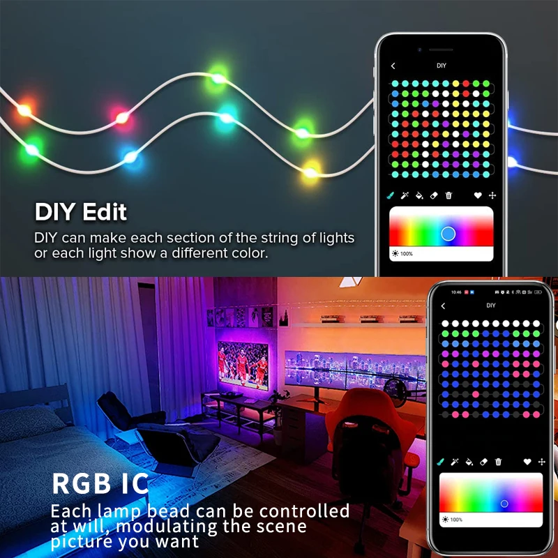 Bluetooth cu Led-uri Zână Șir de Lumini de Sincronizare Muzică 100LED WS2812B Șir de Lumini RGBIC de Schimbare a Culorii Dreamcolor Lumini de Crăciun