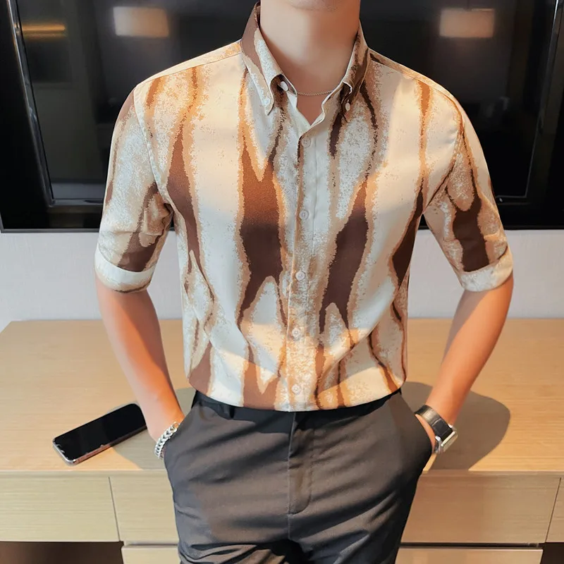 Brand de Îmbrăcăminte de Vară pentru Bărbați Tricouri Imprimate Casual/Man Slim Fit de Afaceri de Moda Rochie de Birou Tricouri/Om pe Jumătate cu mâneci Tricou