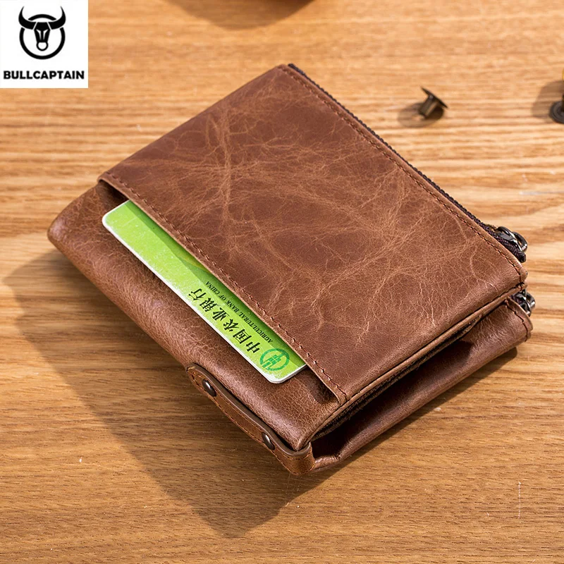 BULLCAPTAIN retro din piele barbati portofel de piele cu fermoar, catarama scurt bani portofel carte de titularul portofel RFID portofel QB06