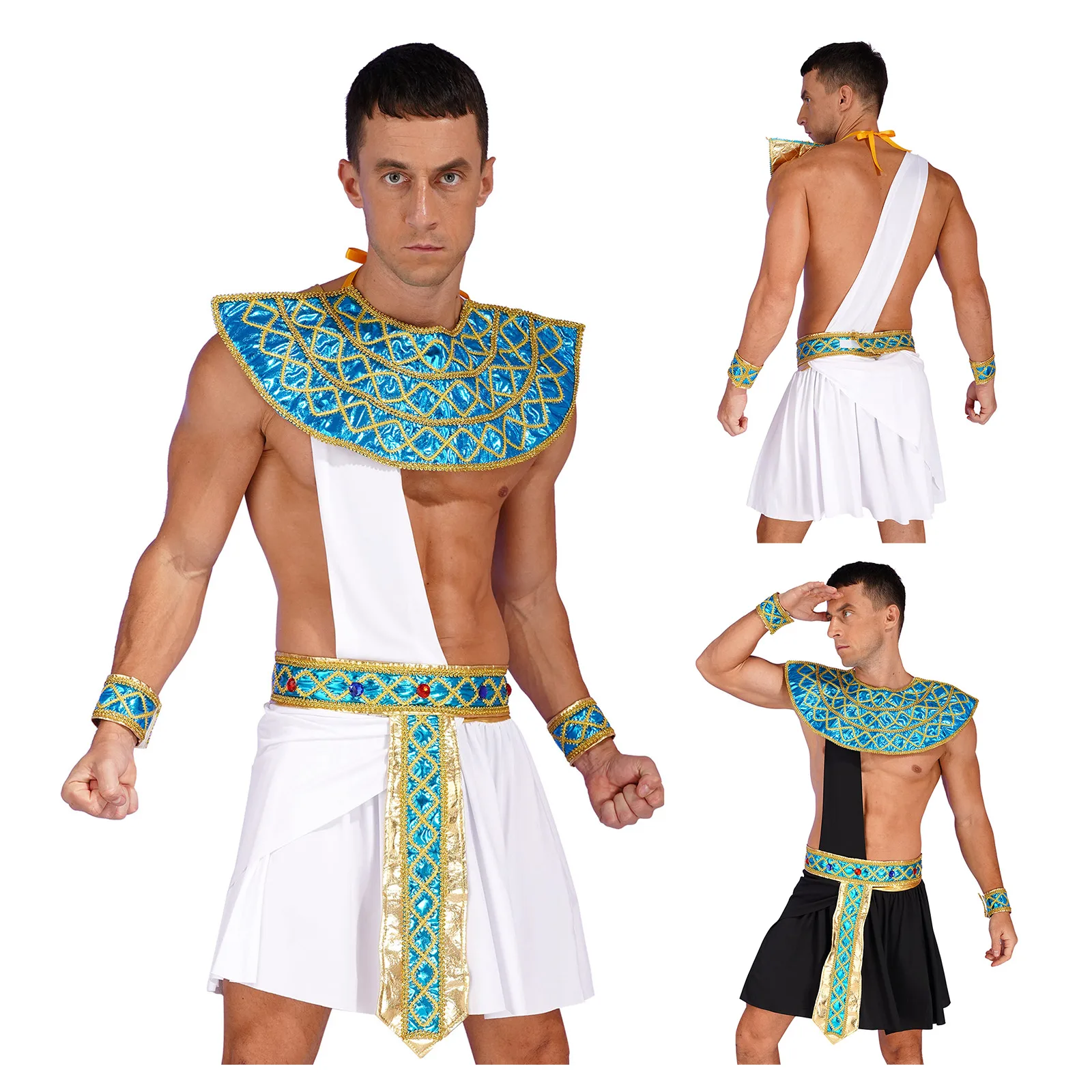 Bărbați Toga Costum Mitologia greacă Antică Cezar Roman Petrecere de Halloween Cosplay Rochie Fancy cu Faux Gulerul și Centura Mansete Set