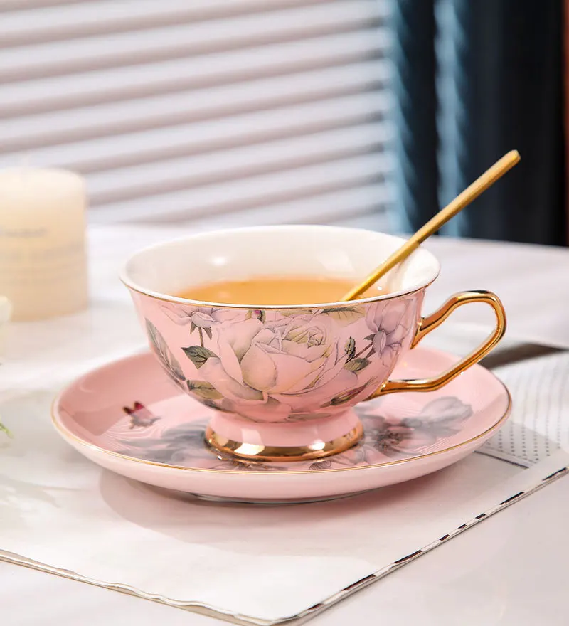 Ceramica de Cafea Ceașcă de Ceai cu Farfurie Britanic Bone China Cana de Cafea cu Lapte de Lamaie Flori Ceașcă de Ceai după-Amiaza Britanic Cafe Cana Coffeeware