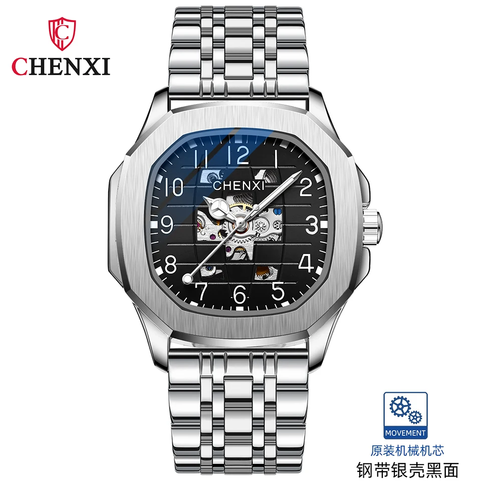 CHENXI Top Brand Automat Mechanical Ceas Pentru Barbati Tourbillon Ceas Curea din Otel rezistent la apă Luminos Ceasuri de Lux Bărbați Reloj