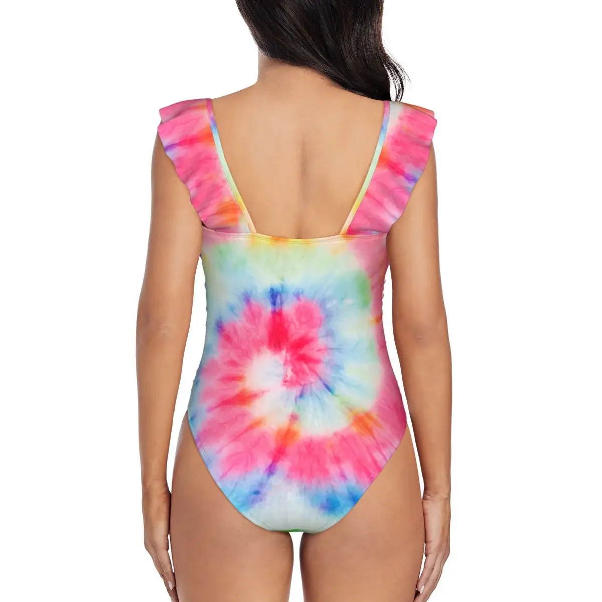 Colorate Acuarelă Tie-Mor SpiralFashion Bikini Femei-O Bucată de Plajă, Costume de baie V Gât Costum de Baie S