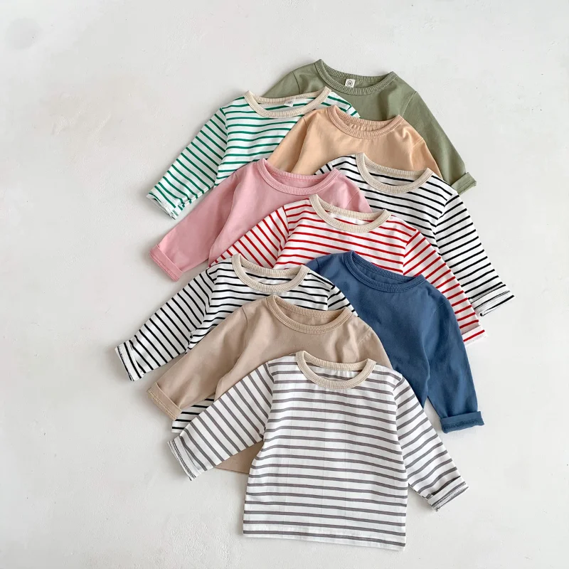 Copil Nou-născut Fete Baieti Toamna Complet Maneca cu Dungi de Sus Tricouri Copii Baby Casual Bottom Shirt Toddler T-shirt Bumbac Îmbrăcăminte