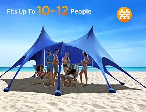 Cort, Camping Adăpost de Soare UPF50+ cu 8 Saci de nisip, Nisip, Lopeți, Teren de Cuie și Stabilitate Poli, Umbra în aer liber Plajă Baldachin fo