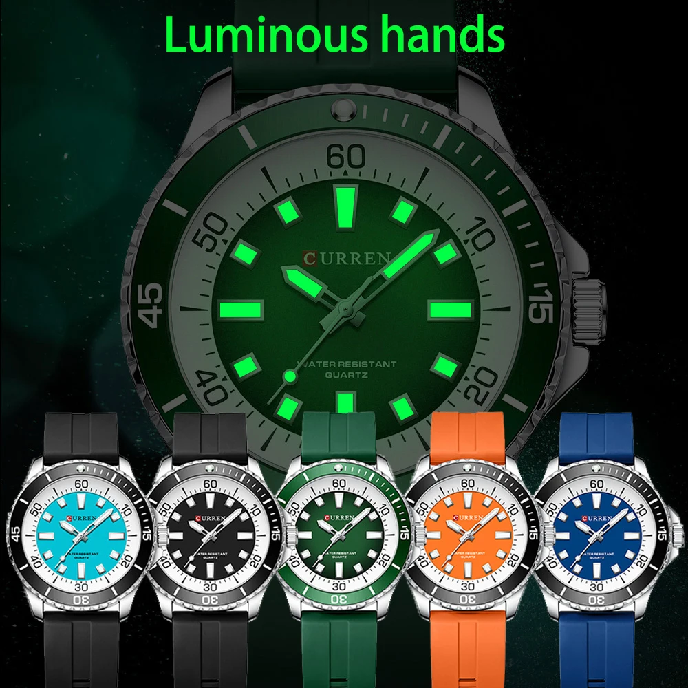 CURREN Original de Moda de Lux pentru Barbati Ceasuri Sport, Curea Silicon Impermeabil Cuarț Ceas de mână Cu Mâinile Luminos