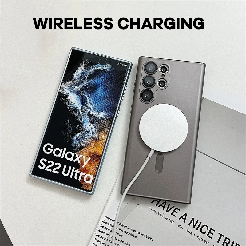 De lux Magsafe Magnetic Wireless de Încărcare Caz Pentru Samsung Galaxy S21 S23 FE S22 Ultra Plus Mat Silicon Capacul de Protecție a Lentilei
