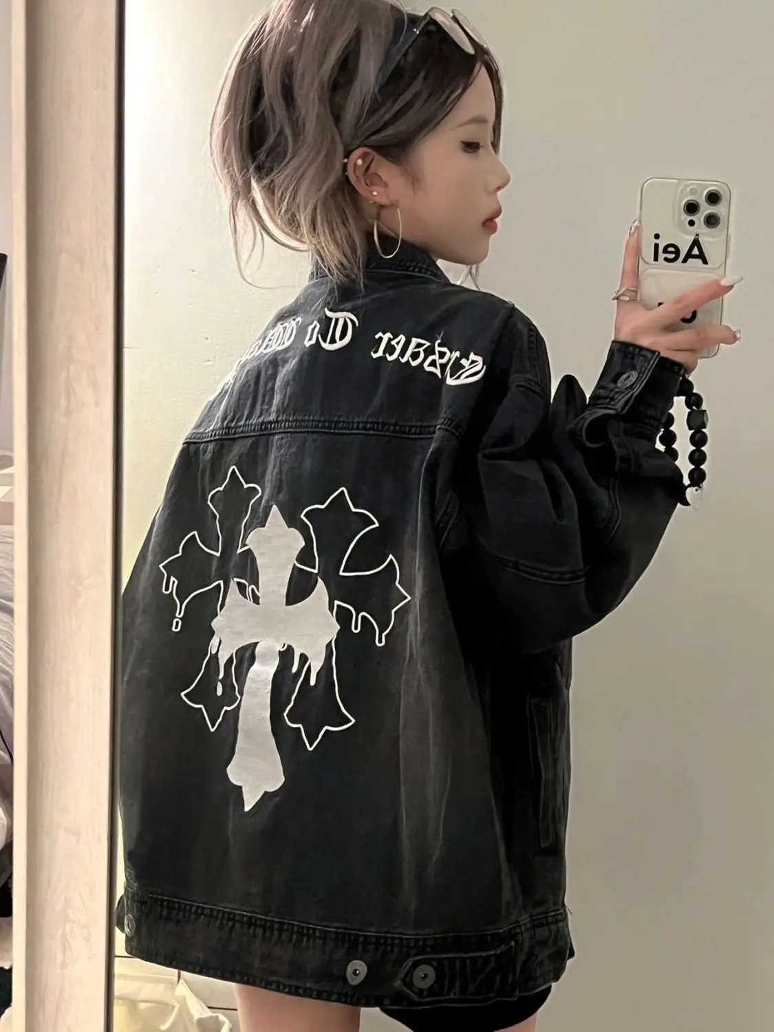 De Sex Feminin De Vârstă Minoritate Cruce La Modă În Stil American Vintage Rever Jacheta Denim Iubitorii De Jocuri Casual Tendință Versiunea Coreeană Simplu Sălbatic