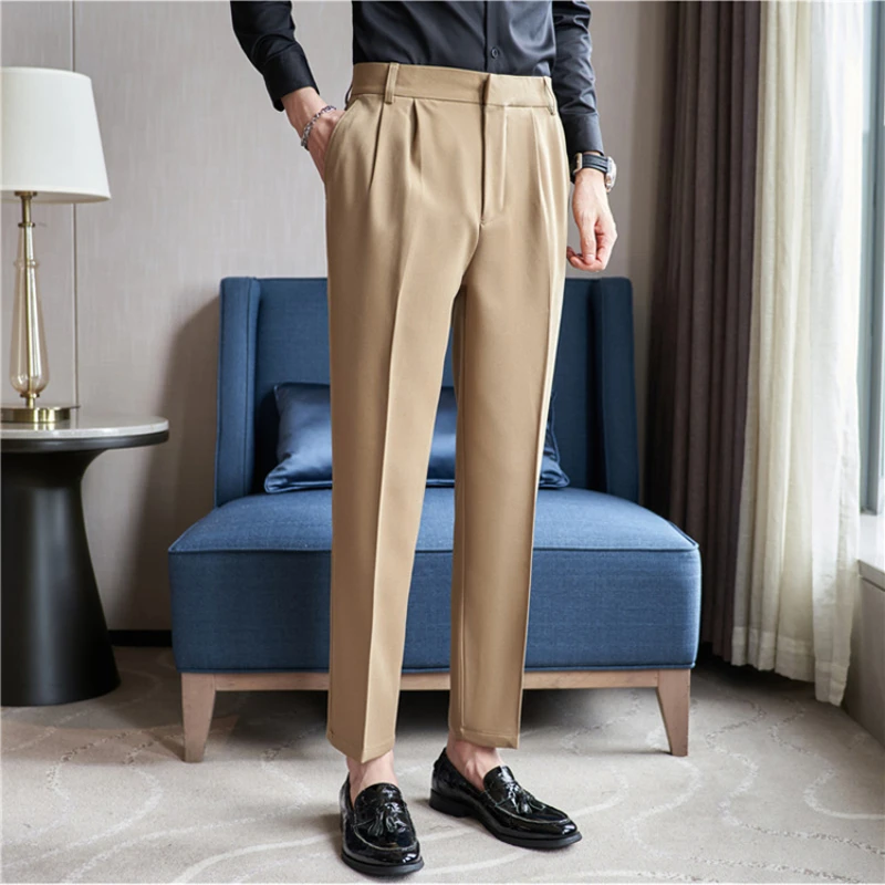 De Înaltă Calitate De Toamnă Cutat Design Vestimentar De Afaceri Pantaloni Barbati Culoare Solidă Vrac Direct Pantaloni Casual, Office Sociale Pantaloni