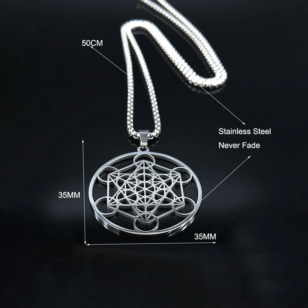 Din Oțel inoxidabil Arhanghelul Metatron Cub Pandantiv Colier cu Amuleta Lanț pentru Femei Barbati Putere Mistică Farmec Meditație Bijuterii