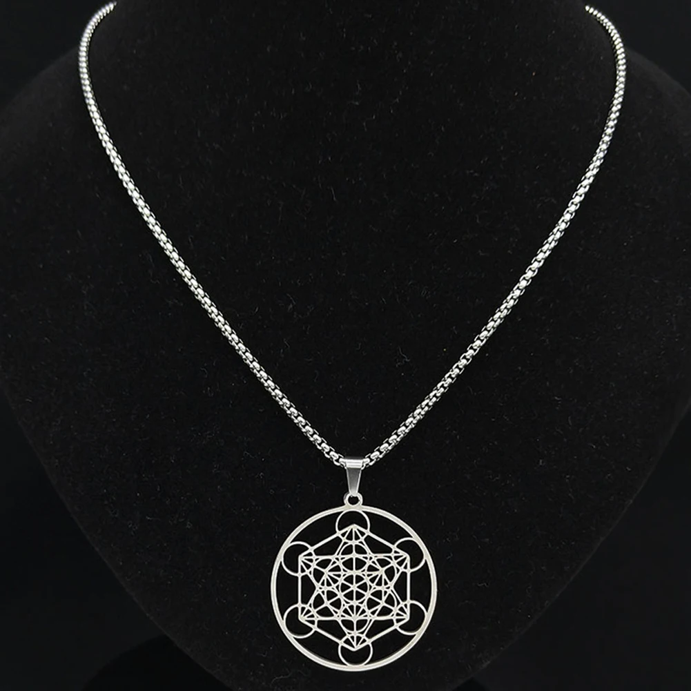 Din Oțel inoxidabil Arhanghelul Metatron Cub Pandantiv Colier cu Amuleta Lanț pentru Femei Barbati Putere Mistică Farmec Meditație Bijuterii