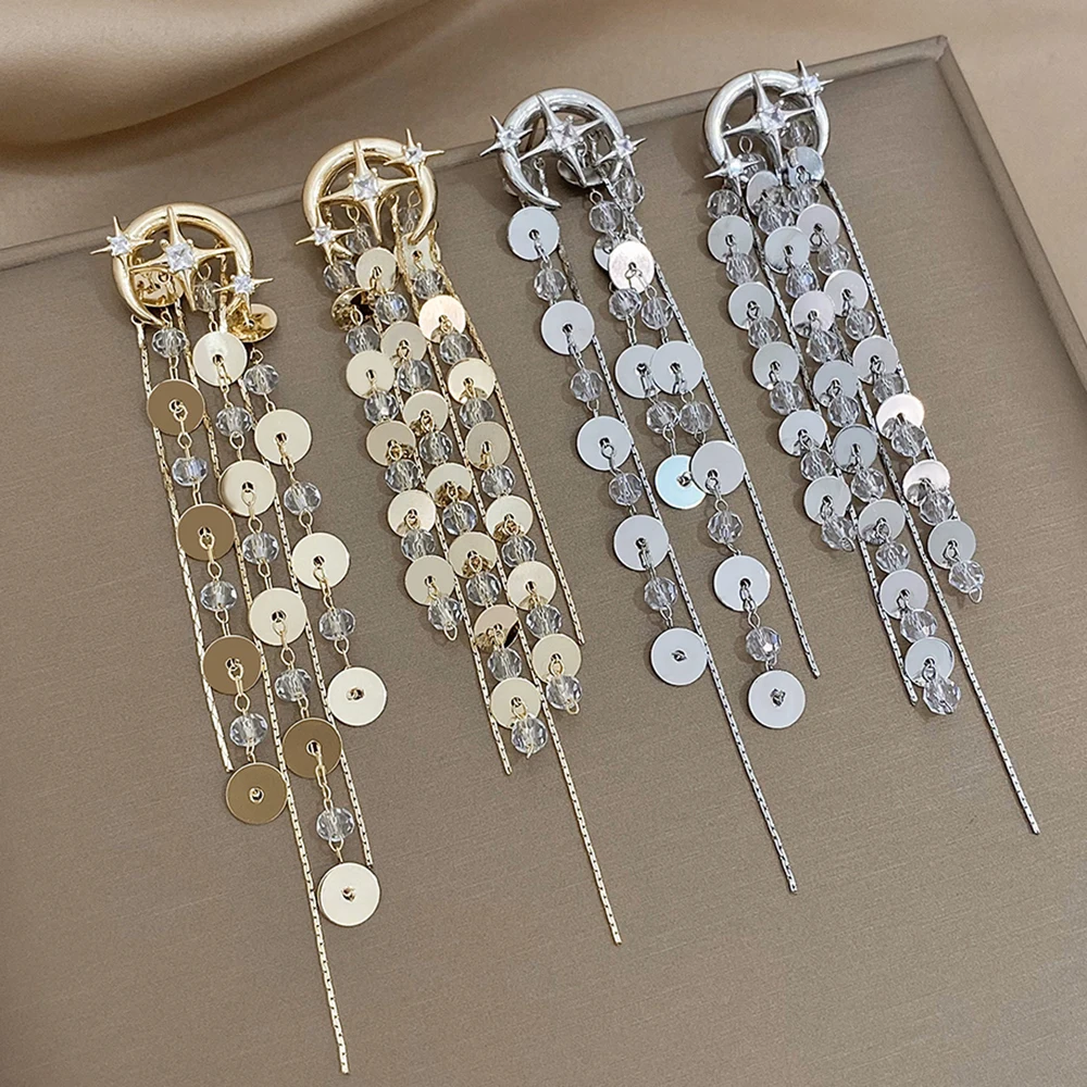 DODOHAO 2023 Nou Retro Cristal Stele Paiete Ciucure Lung Picătură Cercei coreeană Stil Japonez Franjuri Cercei Petrecere de Bijuterii Cadou