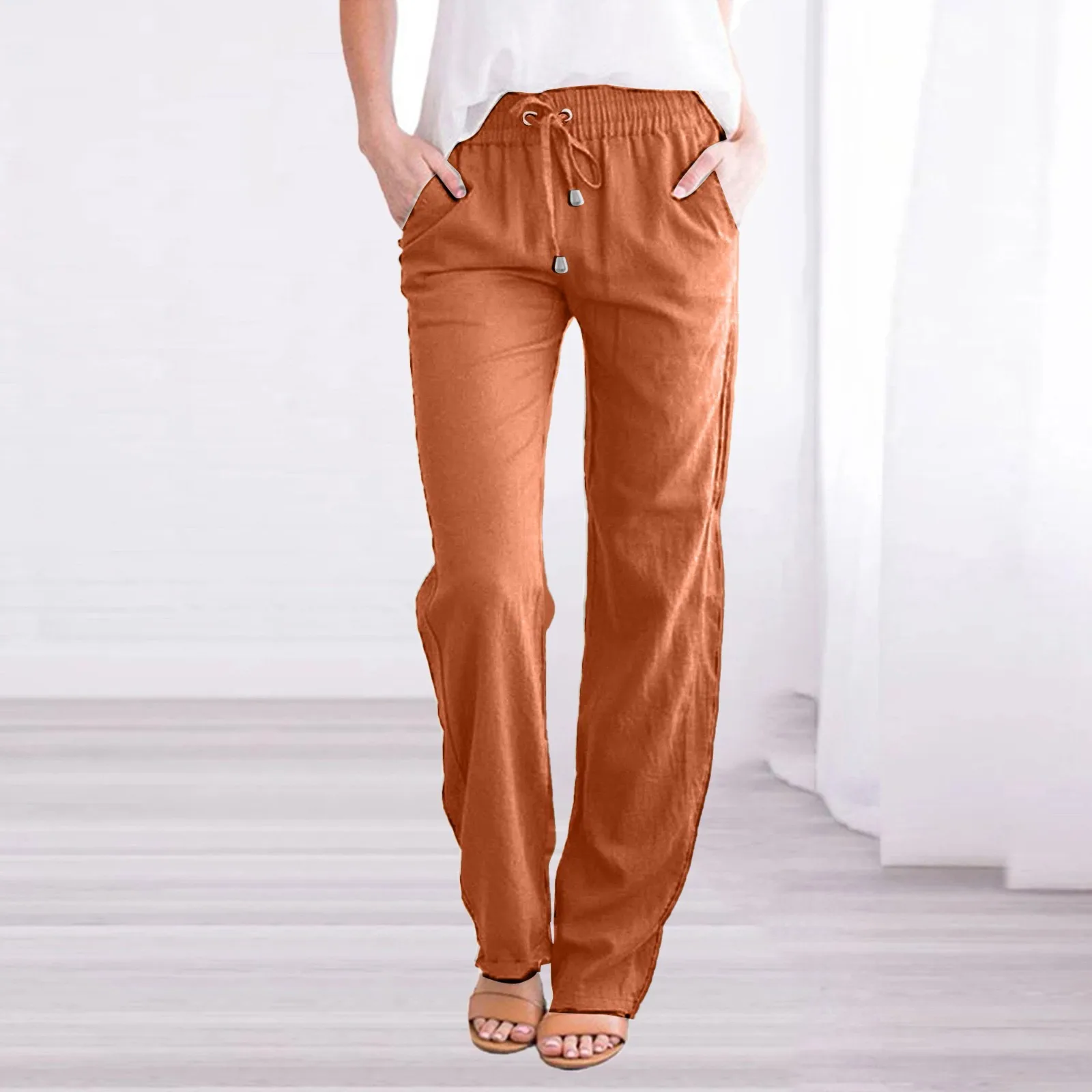 Femei Body Pantaloni 2023 Noi de Vara Culoare Solidă Lenjerie de pat din Bumbac Cordon Pantaloni Cu Buzunar Liber Casual Confortabil Moale Pantaloni