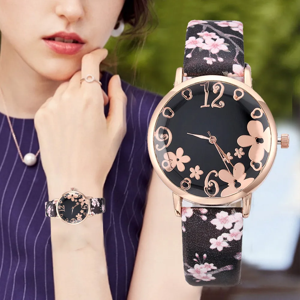 Femei de Moda de Relief Flori Mici, Proaspăt Tipărite Centura Student Cuarț Ceas montre femme Reloj Mujer