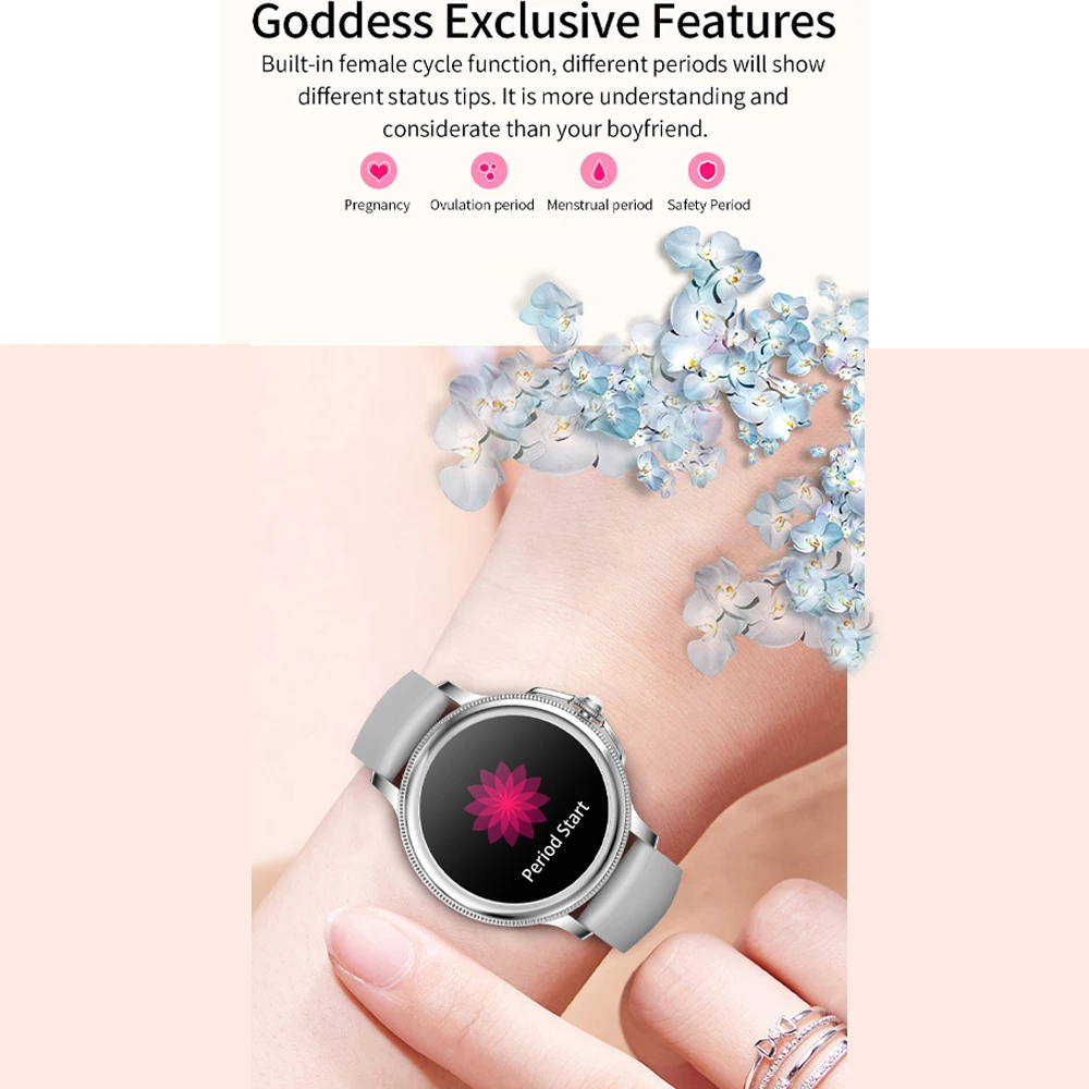 Femei smartwatch, 1.2 inch circulară ecran high-definition, rezistent la apa, fitness tracker, ceas sport, Bluetooth telefon SMS