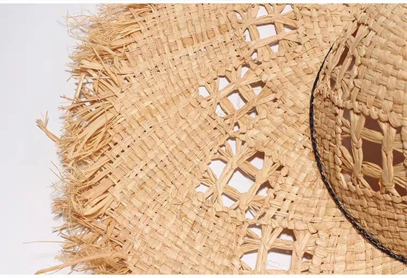 Fitshinling Gol Afară De Rafie Pălărie De Paie 2023 Vara Boem Franjuri Margine Largă Pălării De Soare Pentru Femei Lucrate Manual Vacanță Pe Plajă Pălărie