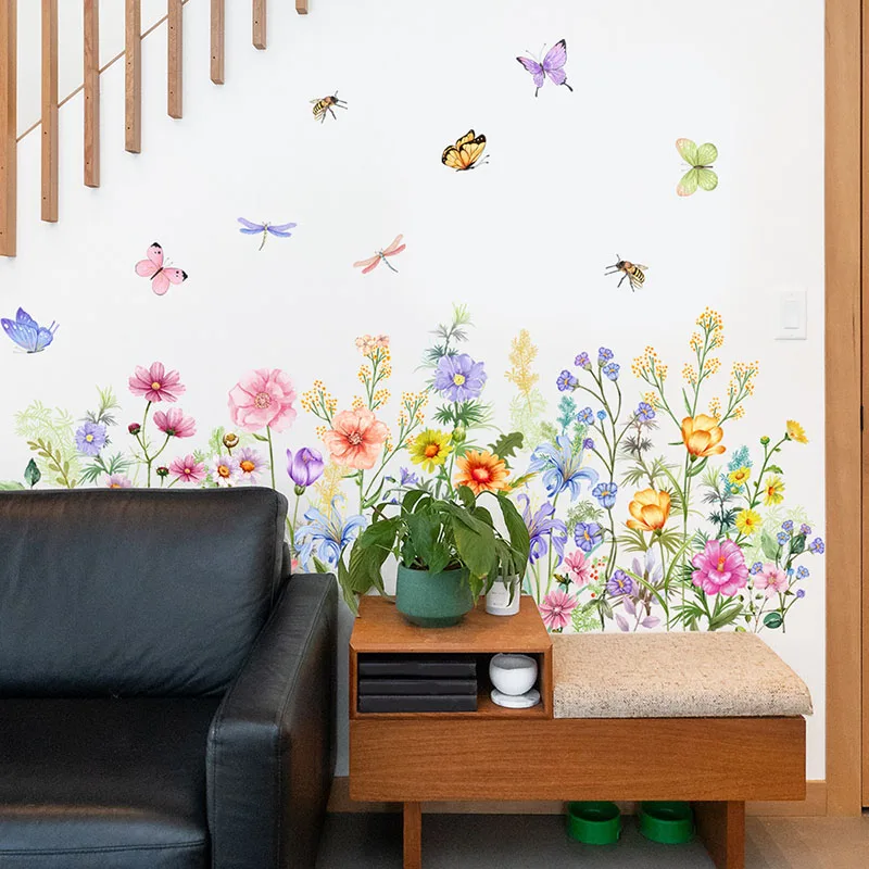 Flori Plante Decalcomanii de Perete Fluturi și Libelule Florale Autocolante de Perete picturi Murale pline de culoare Flori Decor de Perete pentru Dormitor, Living