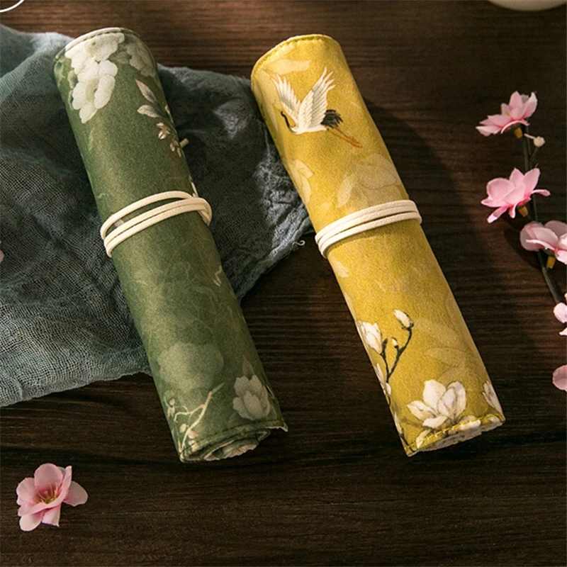 Flori Vintage Pix Creion Sac de Folie Original Stil Chinezesc Caise Lotus Macara Depozitare Rola Husă pentru Papetărie Școală