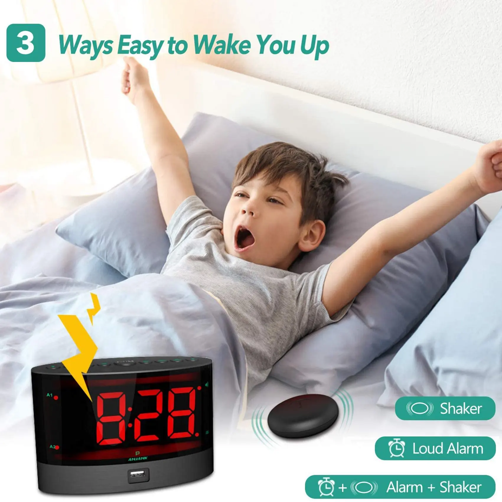 Foarte Tare Ceas cu Alarmă cu Wireless Pat Agitator Vibrator Dual Ceas cu Alarmă pentru Traverse Grele Surzi și cu Deficiențe de Auz