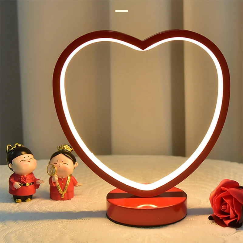 Forma de inima Lampa de Birou Pentru Nunta Red LED Masă Lampă fără Trepte de Reglaj Dormitor Lampă de Noptieră Lumina de Noapte