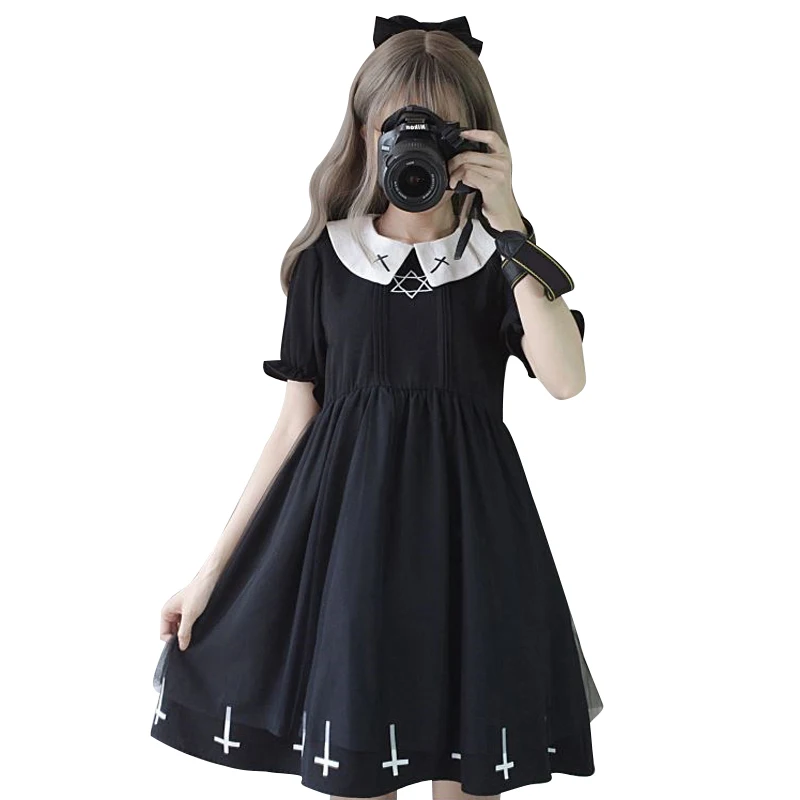 Halloween Cosplay Dress Femei Lolita Gotic Harajuku Vestidos Partid Rochie Sexy Cruce Stil Japonez Black Star Tul Rochii