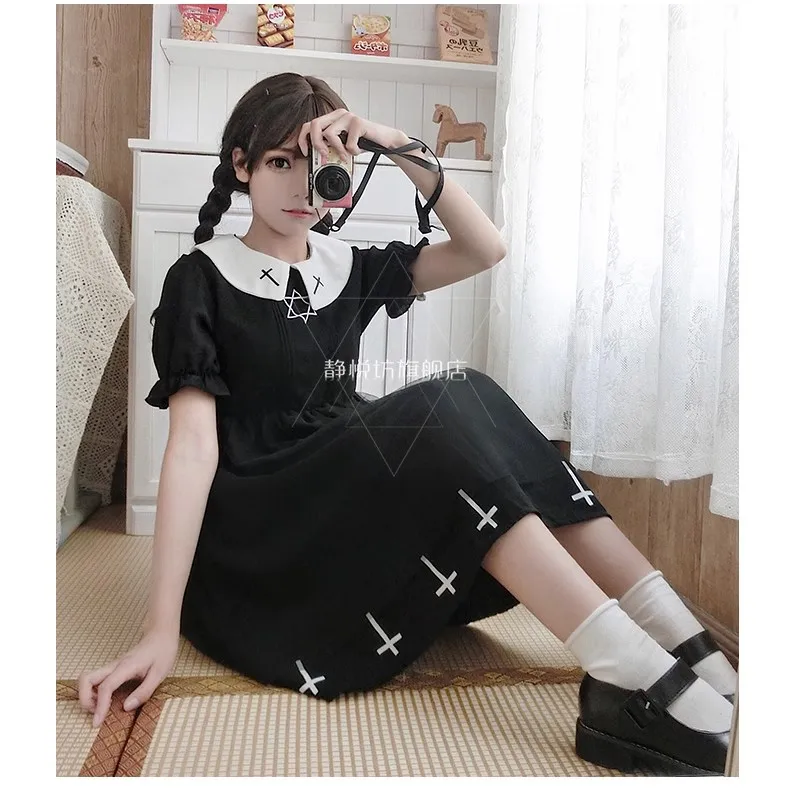 Halloween Cosplay Dress Femei Lolita Gotic Harajuku Vestidos Partid Rochie Sexy Cruce Stil Japonez Black Star Tul Rochii