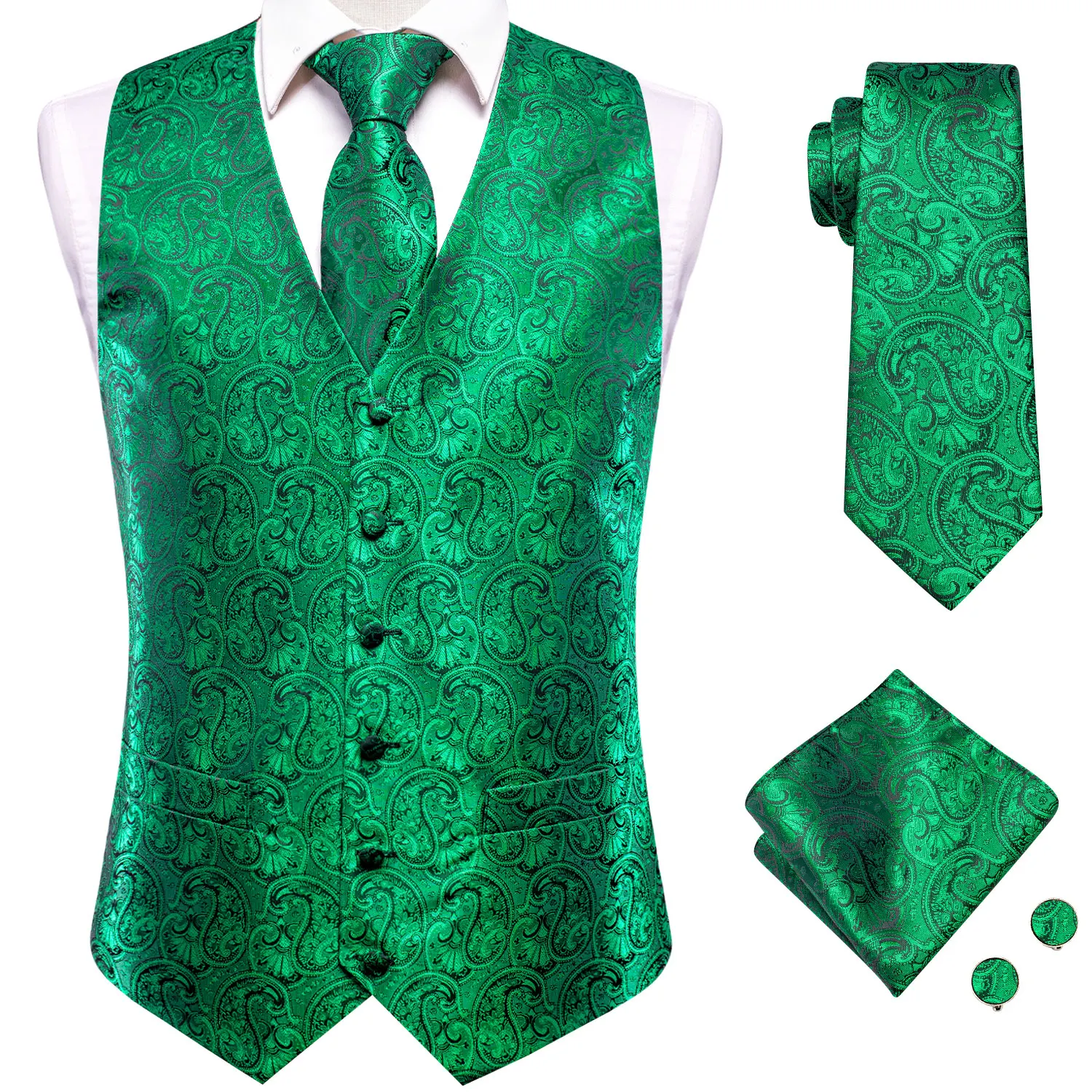 Hi-Cravată Verde Mentă, Salvie Mătase Mens Vesta Cravata Set Sacou Fără Mâneci Vesta Costum Cu Cravata, Batista Buton De Afaceri De Nunta Supradimensionate