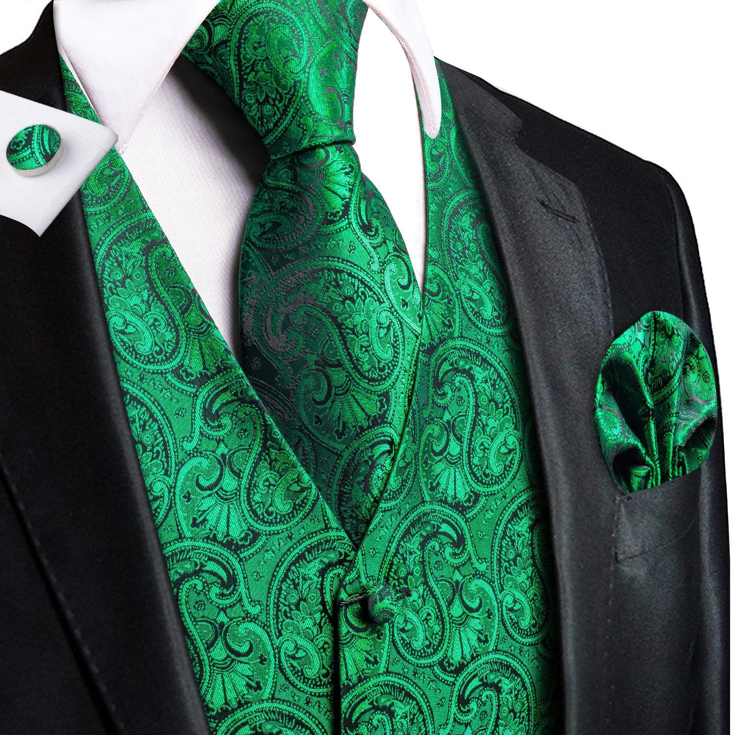 Hi-Cravată Verde Mentă, Salvie Mătase Mens Vesta Cravata Set Sacou Fără Mâneci Vesta Costum Cu Cravata, Batista Buton De Afaceri De Nunta Supradimensionate