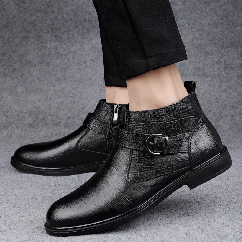 High-end din Piele Barbati Pantofi Italian Negru Formale Cizme de Iarna Chelsea Cizme Stil Britanic de Afaceri Rochie Cizme pentru Bărbați