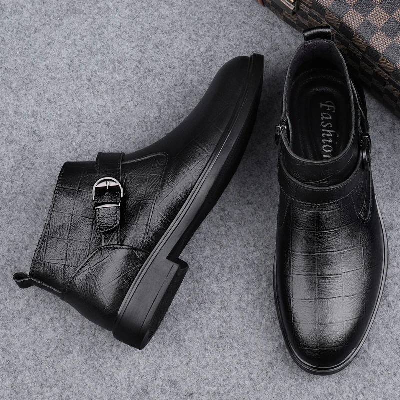 High-end din Piele Barbati Pantofi Italian Negru Formale Cizme de Iarna Chelsea Cizme Stil Britanic de Afaceri Rochie Cizme pentru Bărbați